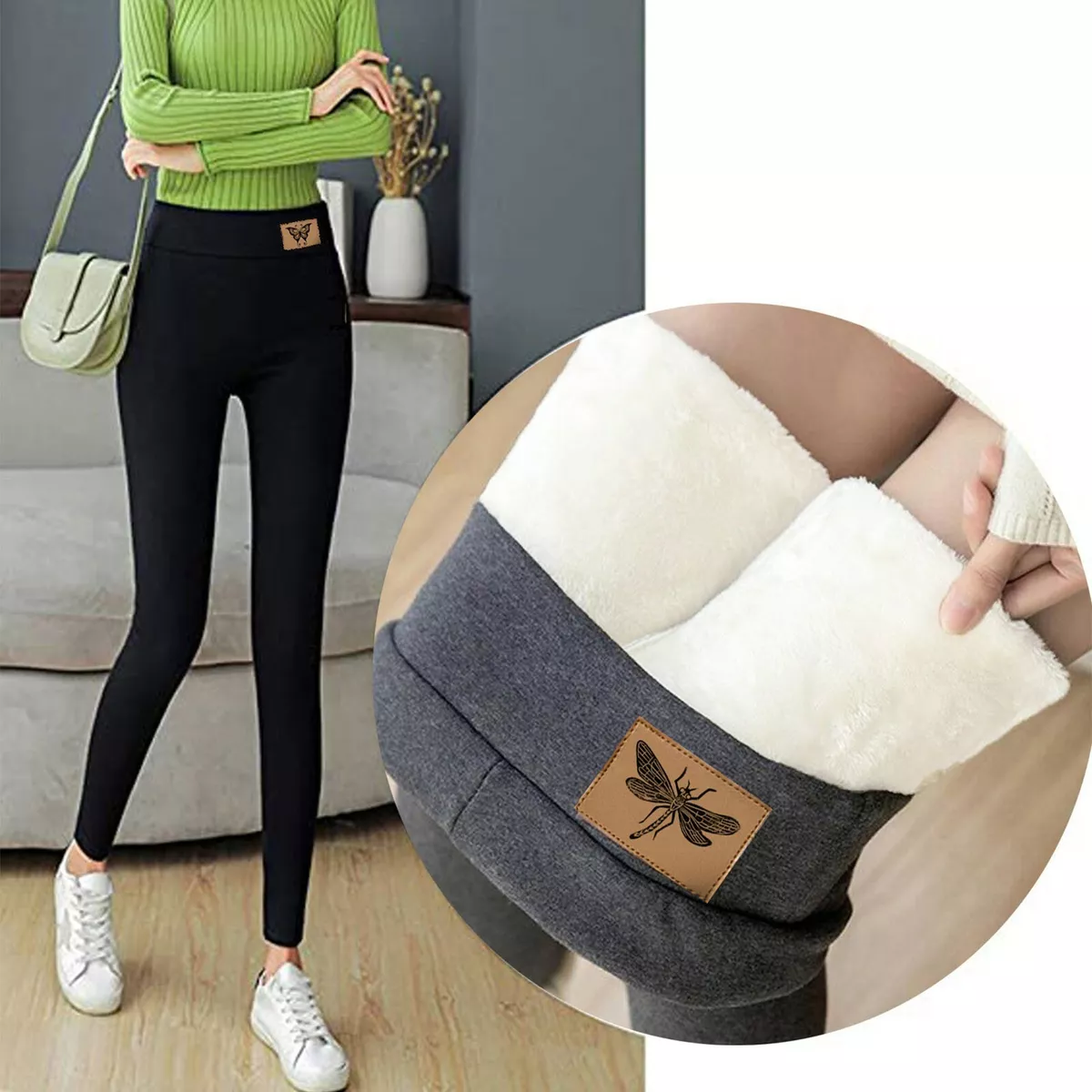 Womens Plush Fleece Lined Leggings Winter Warm High Waist Stretchy Ladies  Pants