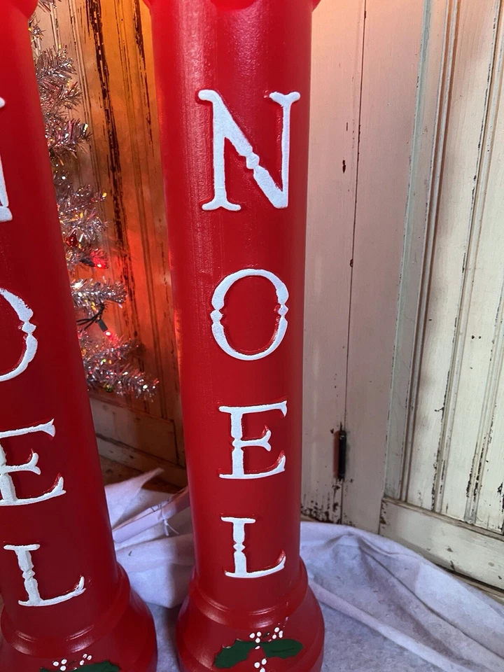 Blow Mold Noel Nostalgic Christmas Candles Union 39” Pair Yellow Flame Tops New - Image 3 of 4