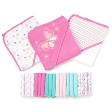 Spasilk Bath Hooded Towels  Washcloths Set for Babies, 23-Piece Gift Set, Pink