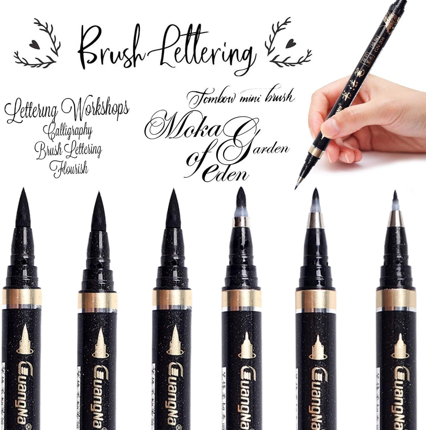 Calligraphy Pens - 6pcs Calligraphy Set for Beginners Refillable Black Brush Ma