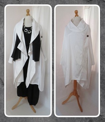 NEU MIT ETIKETT, AUSGEFALLEN, LAGENLOOK, OFF-WHITE, CROSSOVER, STRETCH BAUMWOLLE, STAUBMANTEL, EINHEITSGRÖSSE