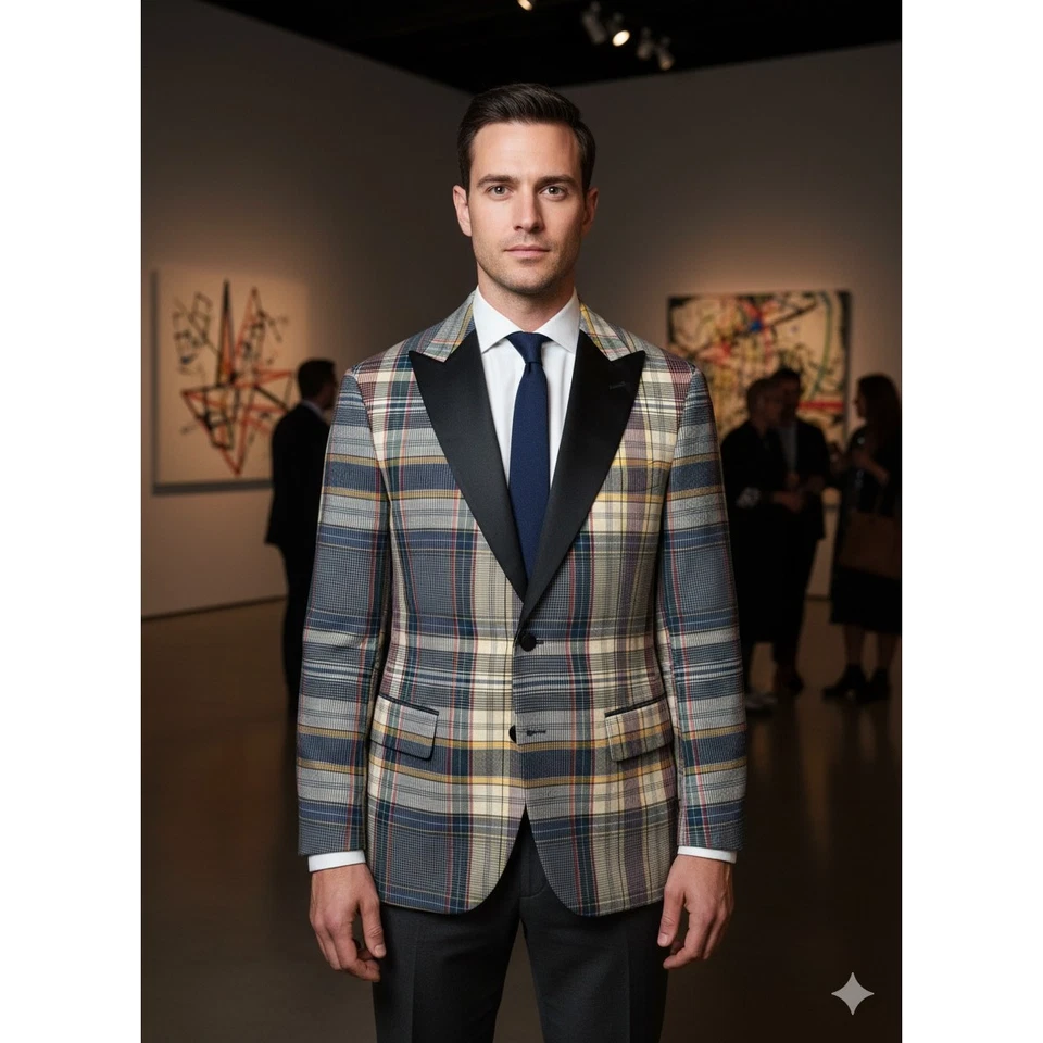 Chaqueta de cena a cuadros J.Crew Ludlow para hombre 42S Preppy ecuestre dinero antiguo Madrás Foto 2 de 4