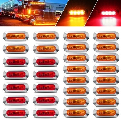 30PCS LED Side Marker Lights 12-24V Amber & Red Compatible Trailer Truck Boat RV