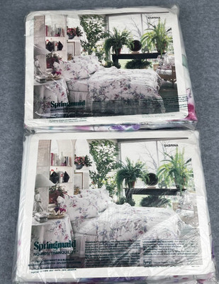 Vtg Springmaid SABRINA Spring Floral Double Sheet Set Flat & Fitted NOS