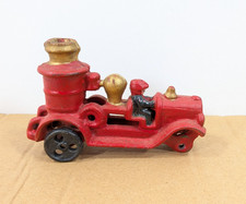Antique 8" Long Cast Iron Toy Fire Truck Pumper Original Red Paint Kenton Hubley