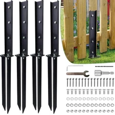 4 Pack Fence Post Repair Kit Anchor Heavy Duty Steel Stakes Ground Spike