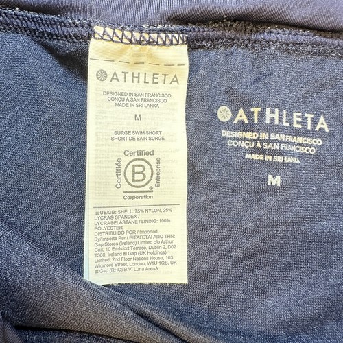 Athleta Surge Swim Shorts Size M Navy Blue Stretch Drawstring Lined Beach - Picture 3 of 6
