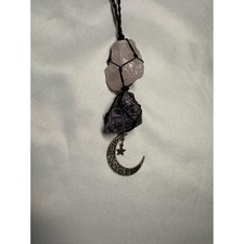 Dije Espejo Retrovisor Coche con Dije Luna Cuarzo Rosa Amatista Bohemio