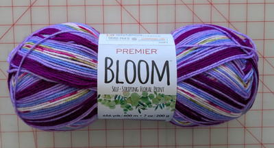 Premier Yarns BLOOM Yarn Self-Striping Floral Print IRIS 7 oz. Acrylic 656 Yds.