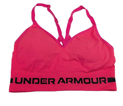 Under Armour Compression Sports Bra Large Pink Strappy Back Seamless UA Logo