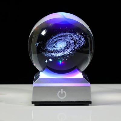 3D Planet Glass Ball 3.15 Inch K9 Crystal with LED Base - Astronomy Night Light