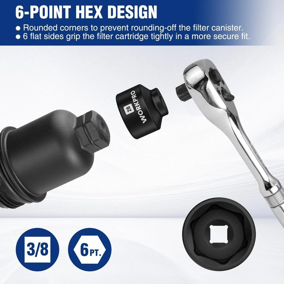 WORKPRO 28mm Oil Filter Socket Wrench Oil Filter Removal Tools Oil Filter Change - Image 3 of 4
