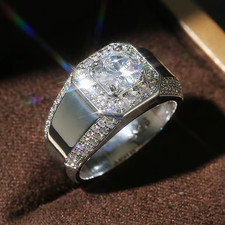 Luxury 925 Sterling Silver Men fashion AAA Crystal Zircon Stone Wedding Ring new