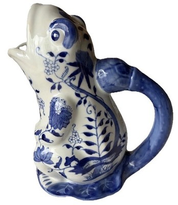 Vintage Formalities by Baum Bros Frog Pitcher Blue White Porcelain Chinoiserie