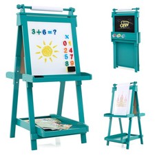 Foldable Easel for Kids 3-in-1 Double-sided Art Easel with Chalkboard Gray