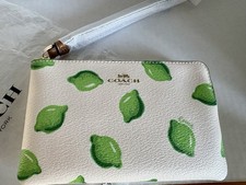 Coach Corner Zip Wristlet w/ Lime Chalk/Green Multi  3283 NWT