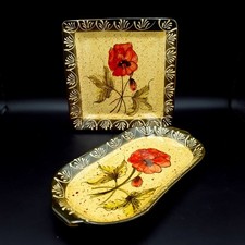 Vintage Comercial Aljaro Ceramic poppy serving oval dish L26cm square plate 20cm