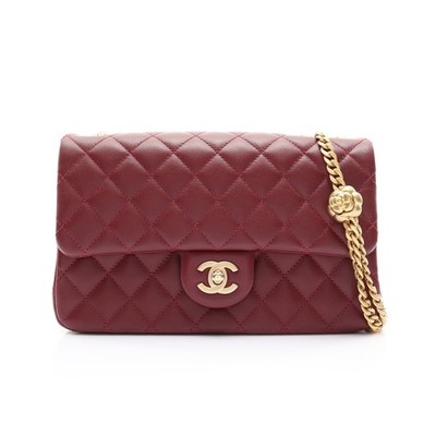 CHANEL Matelasse Coco Mark 23 Camellia Shoulder Bag Lambskin Bordeaux AS4064
