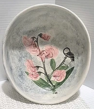 Vintage 1988 Salt Marsh Pottery Floral Wall Hanging Oval Bowl 6 " Dartmouth MA