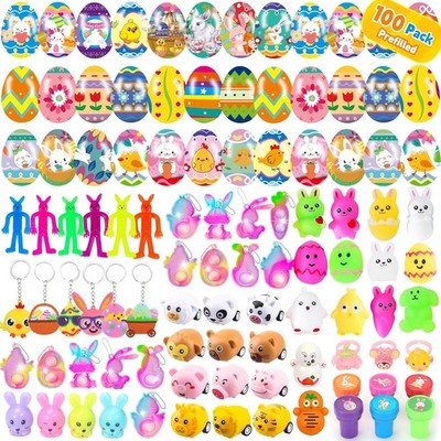 100 Filled Plastic Easter Eggs with Toys for Kids' Egg Hunt Party Favors