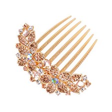 Women Rhinestone Inlaid Flower Hair Comb Hairpin Barrette Champagne