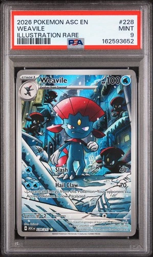 2026 POKEMON ASC EN-ASCENDED HEROES ILLUSTRATION RARE #228 WEAVILE PSA 9