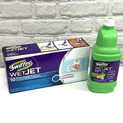SWIFFER WET JET WITH GAIN MULTI PURPOSE FLOOR CLEANER & Power Pad Refills New
