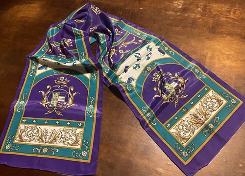 Vintage Snazzy Long Silky 52” Purple Crest Scarf