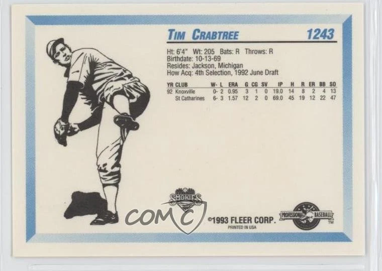 1993 Fleer ProCards Minor League Tim Crabtree #1243 Rookie RC - Image 2 of 2