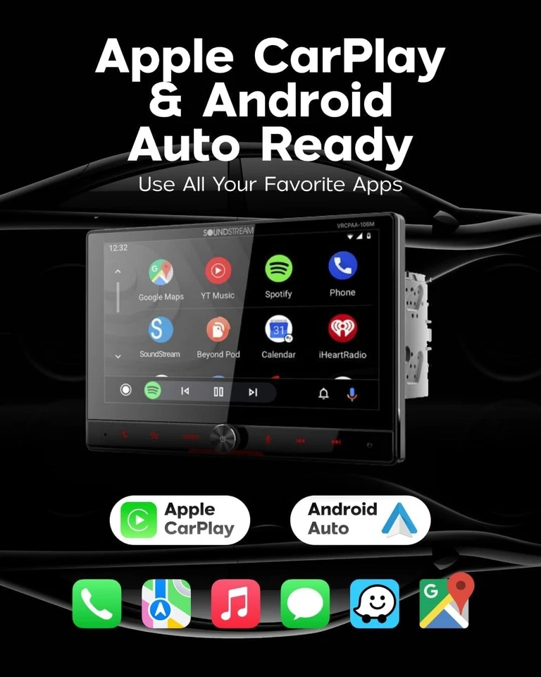VRCPAA-106M 10.6" Double DIN Car Stereo - Apple CarPlay & Android Auto Floating - Image 3 of 4