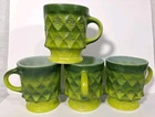 Anchor Hocking fire king kimberly diamond yellow green coffee mug set vtg