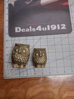 Pair of Brass Owl Figurines Vintage Mini 2''-4''in Cool Look!
