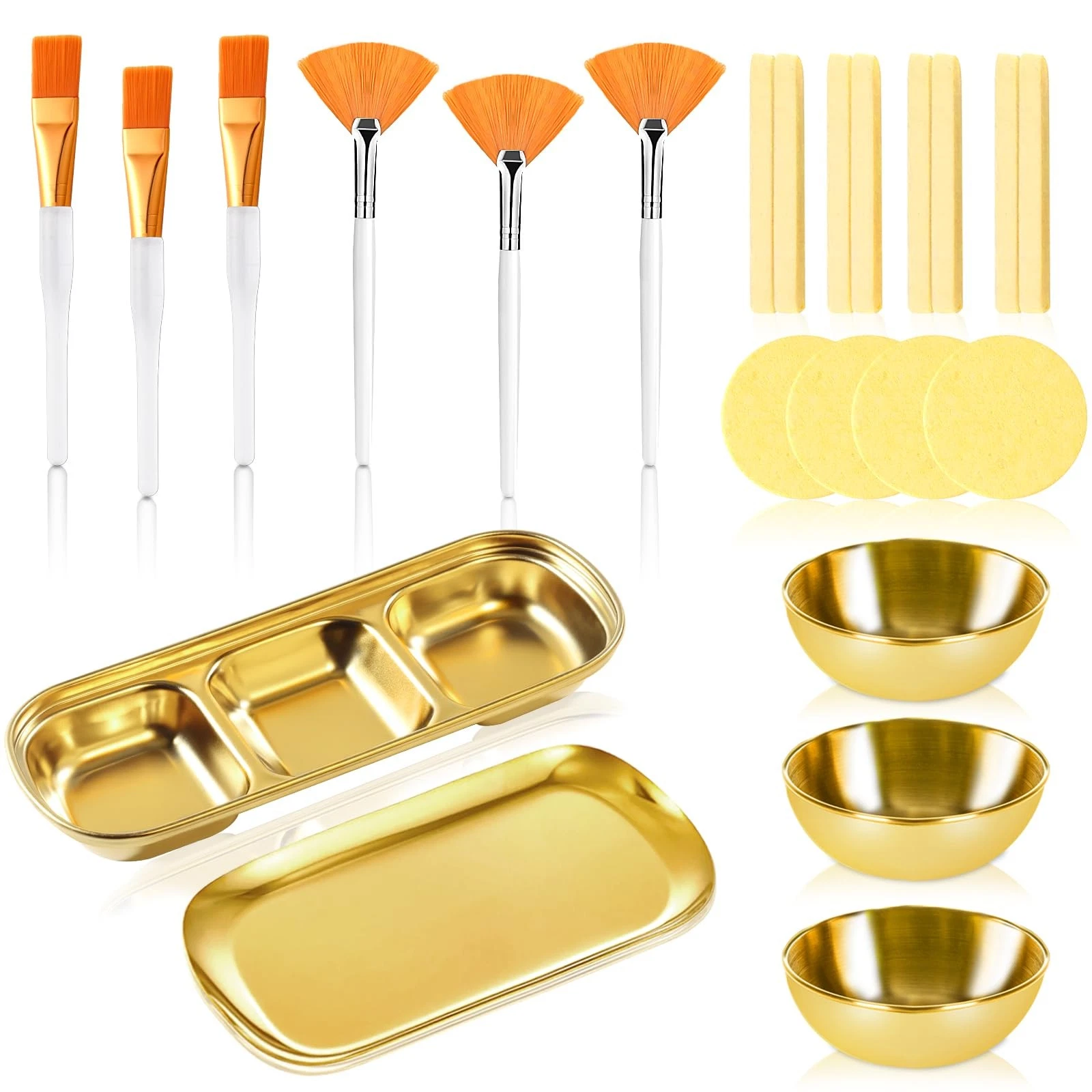 23 Pcs Esthetician Supplies 3 Stainless Steel Gold Mixing Bowls Gold Small Se...