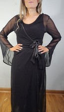 Frederick s of Hollywood Sheer Mesh Robe Black Bell Sleeve Wrap Tie S/M