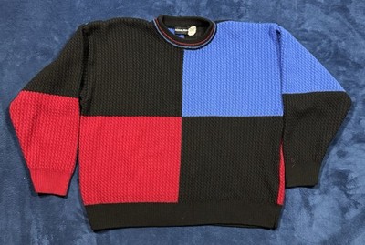 Vintage 90 s Neiman Marcus Luxury Colorblock Merino Wool Sweater Large Boxy
