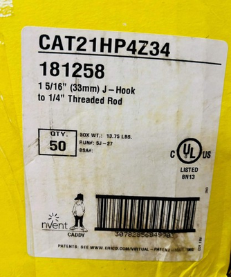#ad 50Pk nVent Caddy CAT21HP4Z34 1 5 16quot; J Hook to 1 4quot; Threaded Rod 181258 $199.00