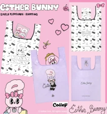 Esther Bunny Bag Tote Reusable Shopping Bag White Purple 39*64cm *US-duty Paid