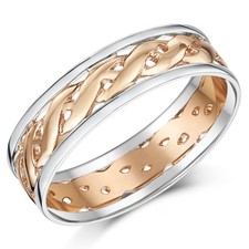 9ct Rose Gold & Silver Celtic Wedding Ring Band (Fully Hallmarked) 6mm or 7mm