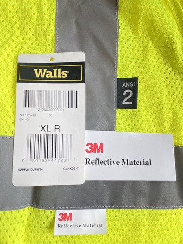 New Walls Mens Hi-Vis Yellow Reflective Safety Vest ANSI 2, Sz XL, Construction - Picture 3 of 7