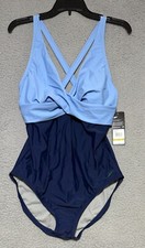Speedo Creora Highclo Swimsuit Womens Size 14 Colorblock Peacoat NEW 88 SRP