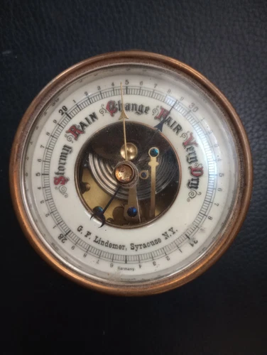 Antique Hanging Or Desk German Aneroid Barometer With Porcelain Dial