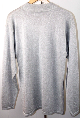 VIVAT Women L Metallic Gray Round Neck Sweater Length 30" Long Sleeves Hand Wash - Picture 2 of 4