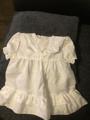 Neu Vintage Retro 80er Baby Mädchen weißes Kleid Mckays 3-6 Monate bis 17,5 Pfund