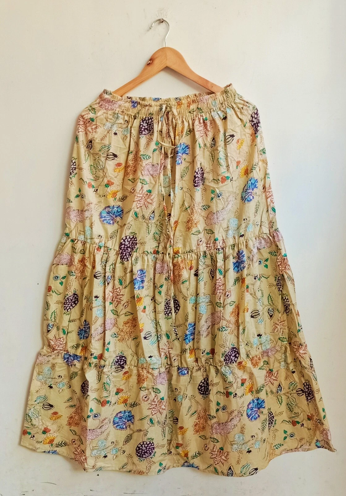 Indian Cotton Beige Floral Frill Skirt Women's Clothing Skirt Partywear Skirt AU
