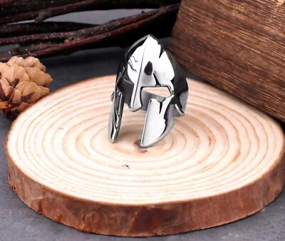 Men's Stainless Steel 300 Spartan Warrior Helmet Mask Biker Ring