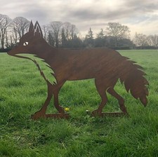 RUSTY METAL FOX Garden ornament animal rustic decoration feature Sculpture art