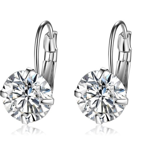 Silver Hoop Earrings Women Anniversary Jewelry Cubic Zirconia Round Hoop earring - Picture 15 of 23