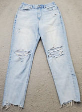 American Eagle Mom Strigid Jeans Women's 6 Blue Denim Ripped Frayed Hem