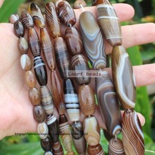 Natural Coffe Botswana Agate Bead Stripe Oval Beads DIY Bracelet Jewelry 6-50mm