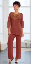 2X Ashro Spice Brown Formal Church Dinner Party Tajma Embellished Pant Suit Set